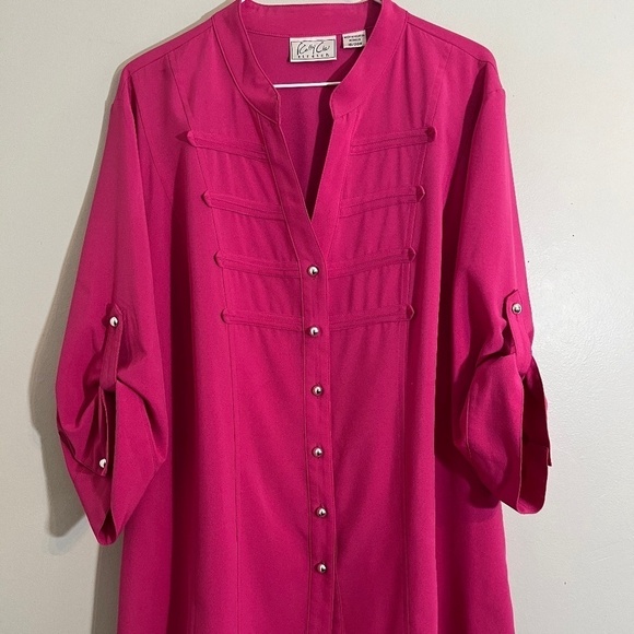 Kathy Che Top Women 18W Pink Solider Retro Boho Western Feminine Office Classic - Picture 4 of 13